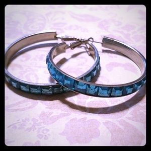 Aqua & silver hoops